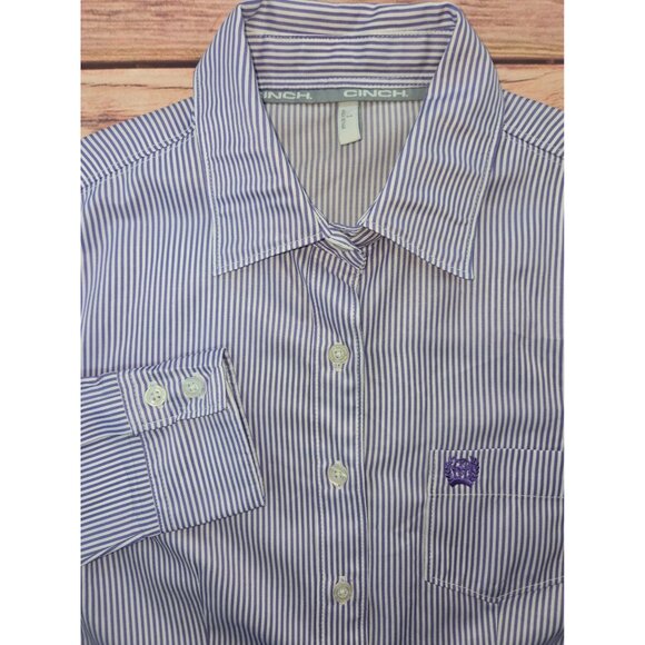 Cinch Womens Striped Button-Up Shirt Small Purple/White Long Sleeve - Picture 4 of 8